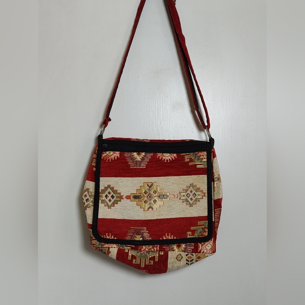 Aztec Southwestern Red and Cream Patterned Messenger Bag